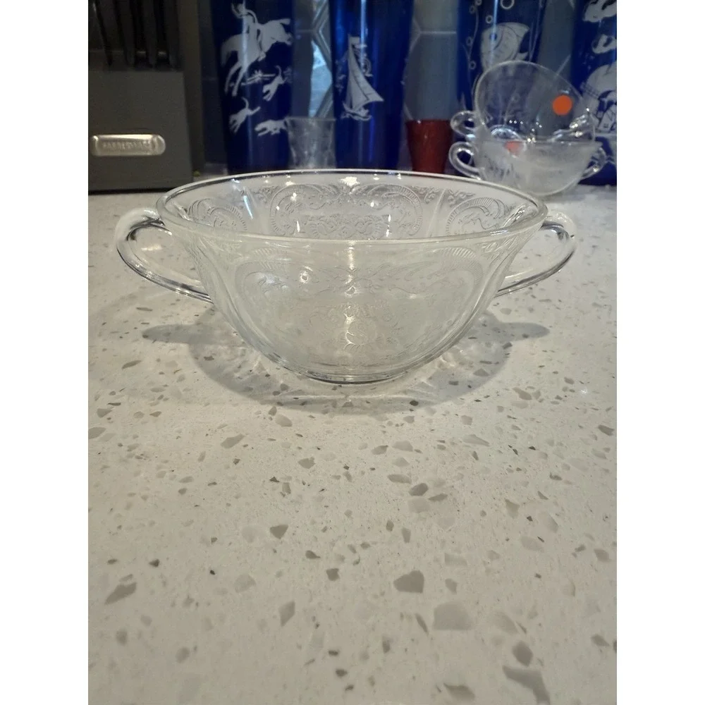 Hazel Atlas Crystal Clear Handled Cream Soup Bowl Depression Glass